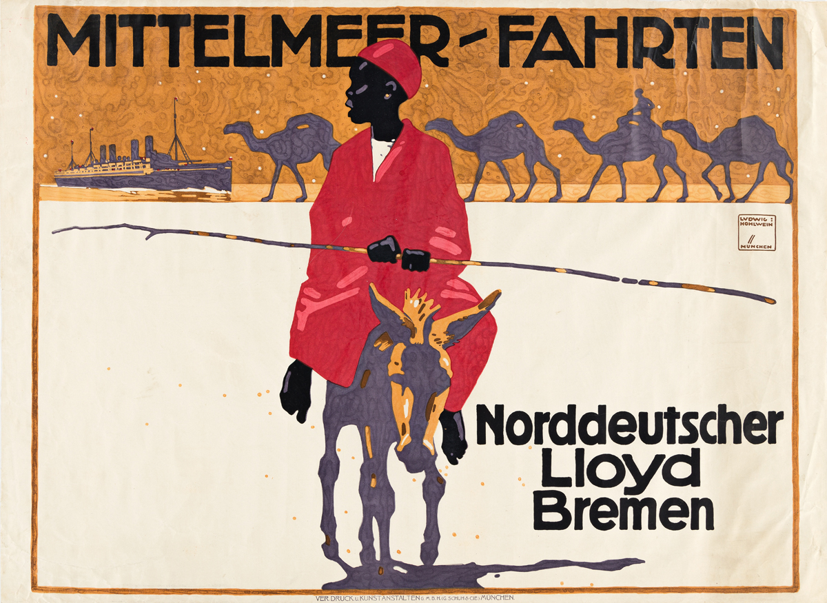LUDWIG HOHLWEIN (1874-1949).  MITTELMEER - FAHRTEN / NORDDEUTSCHER LLOYD BREMEN. 1913. 27x37¼ inches, 68½x94¼ cm. Ver Druck u. Kunstans
